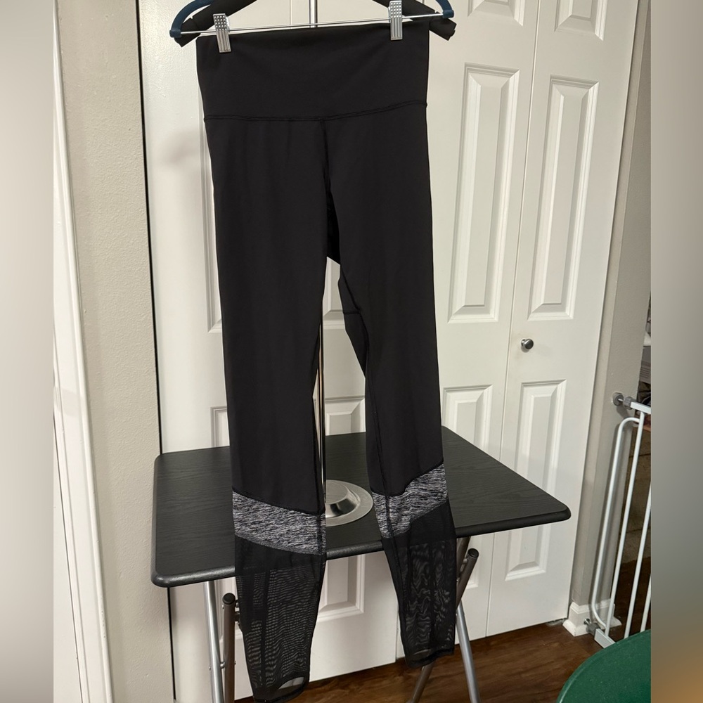 lululemon athletica If You’re Lucky Leggings 30in Inseam Black Gray Mesh 8